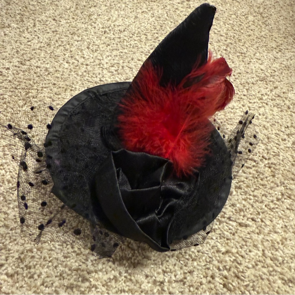 Novelty Mini Black Witch Hat with Red Feather